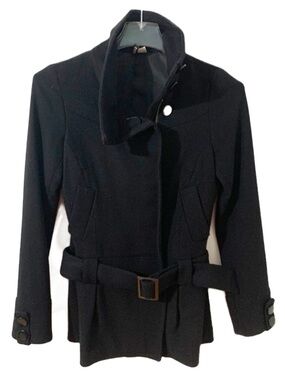 Divided by H&M Wool Blend High Collar Drop Waist  Front Zip Belted Winter Coat